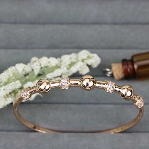 Elegant Rose Gold Bangle with Beaded Design and Sparkling Accents, XPBL0465 - Picture 9 of 12